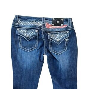 Miss Me American Flag Bootcut Blue Denim Stars Stripes Sequin Size 32X34